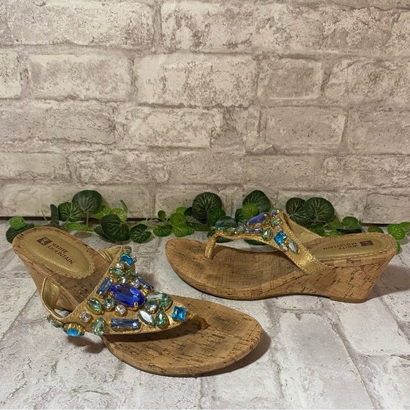 White‎ Mountain Jeweled Cork Heeled Sandals Size 7.5 M - Picture 1 of 7